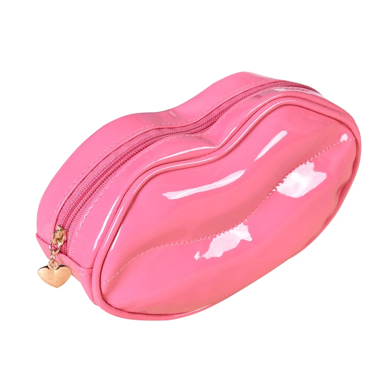 Hot Popular Portable Red Clear PVC Lip Shaped Cosmetic Bag For Outside Clutch