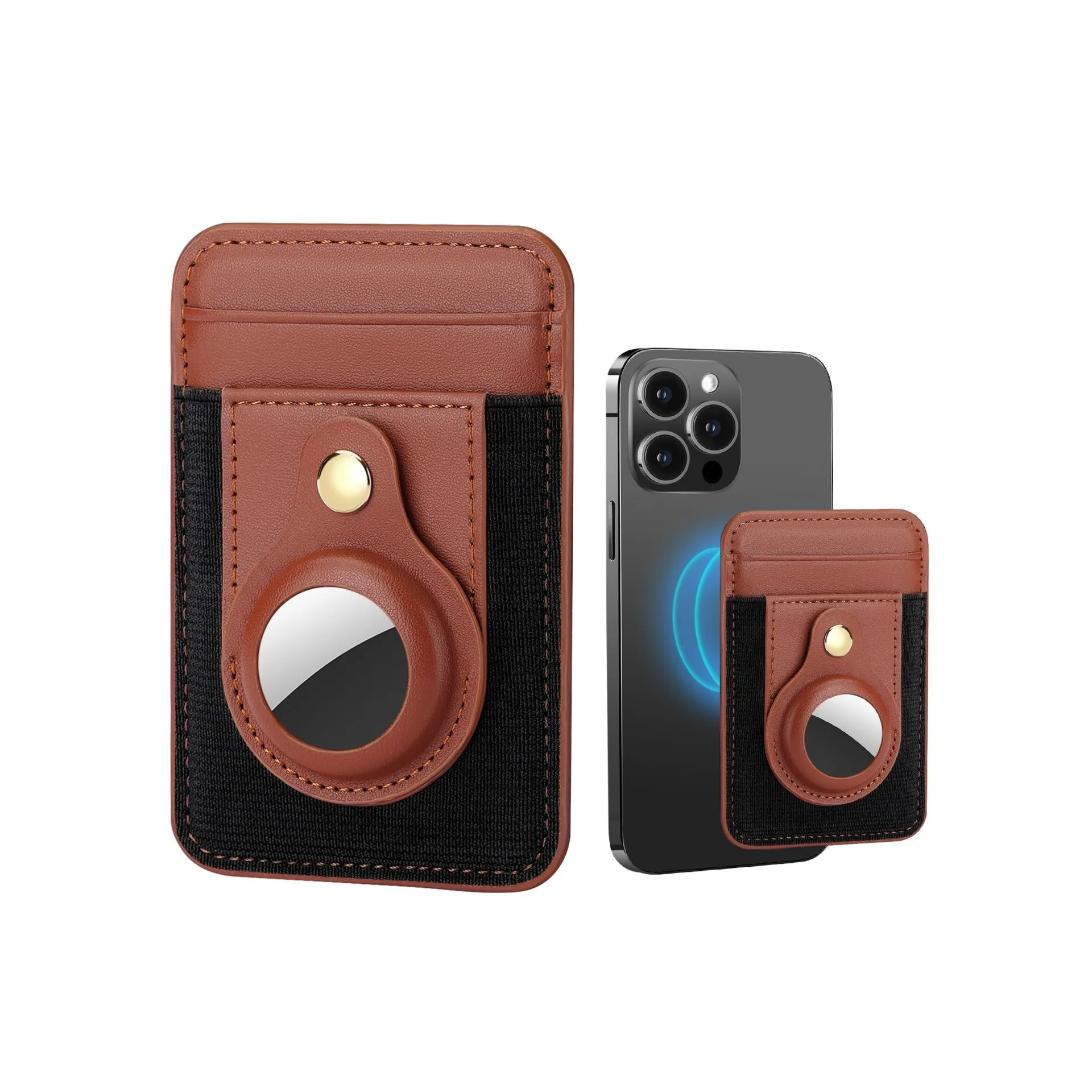 High Quality Leather Elastic Magnetic Wallet Locator 2-In-1 Card Case Phone Back Stick Card Case For iPhone14