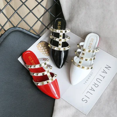 
2020 Kids Girls Children Roman Rivet Slippers Princess Shoes For Girls Wedding Party Dress Rivet Dance Shoes 