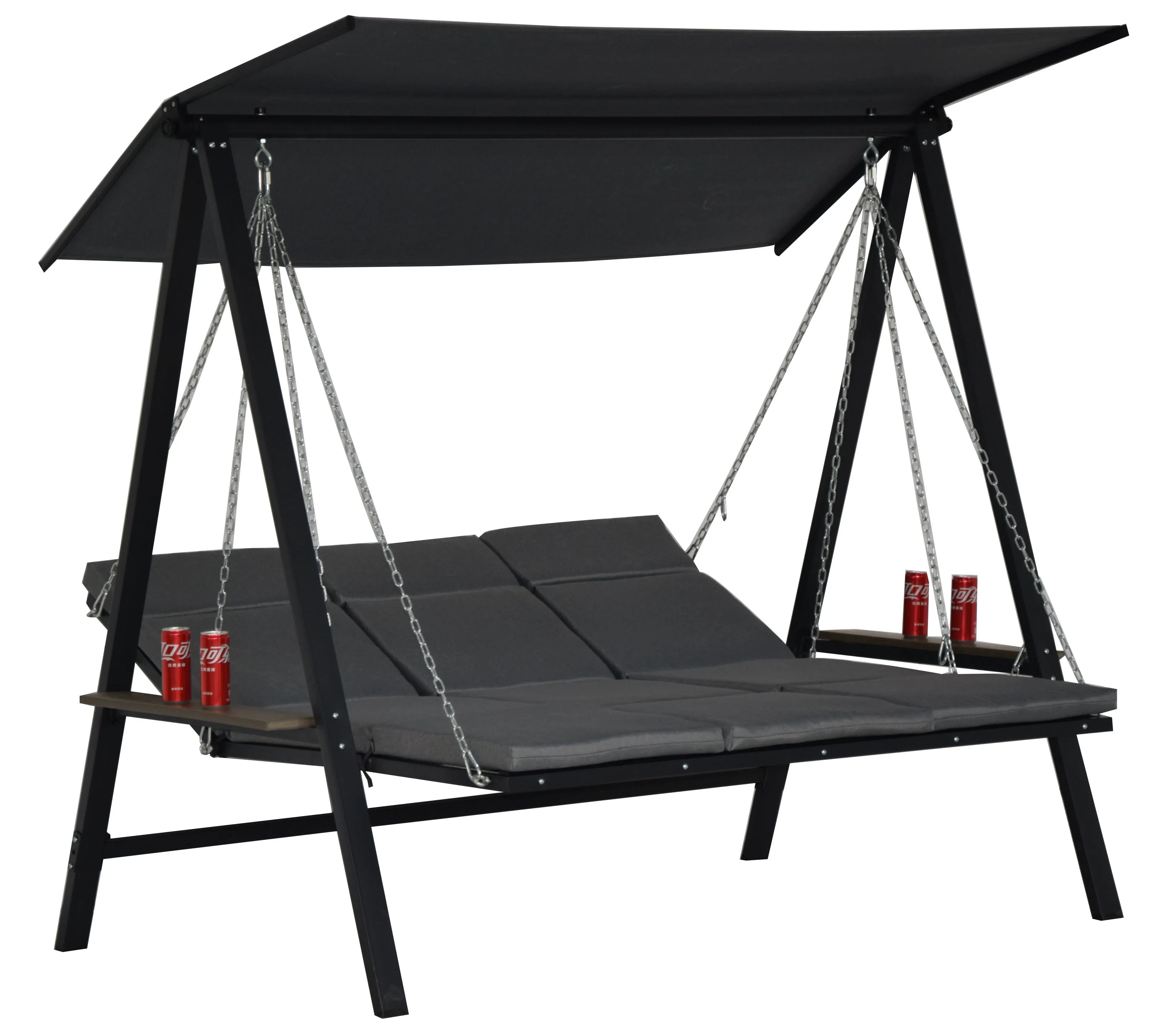 2 Person Outdoor Double Chaise Lounge Chair with Adjustable Canopy Double Rocking Chair Swing Hammock Lounger Sun Bed