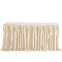 Ivory White Polyester Pleated Table Skirt for Rectangle Table Ruffle Table Cloth for Wedding Birthday Party