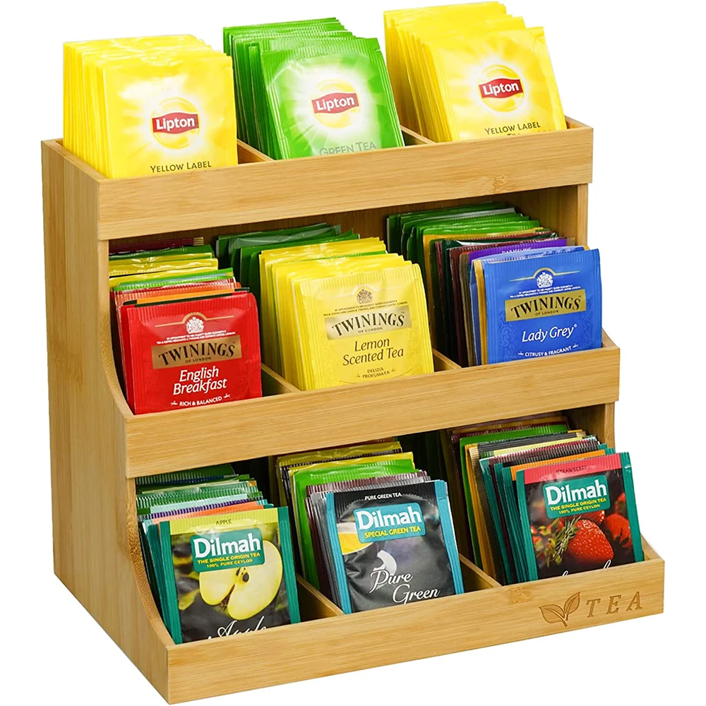 Kitchen Bamboo 3 Layer Tea Bag Organizer Storage Holder