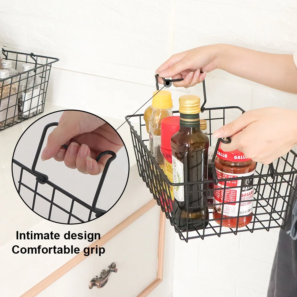 Customized Home Decor Household Multifunction Metal Iron Wire Mesh Basket Kitchen Vegetable Storage Baskets With Handle