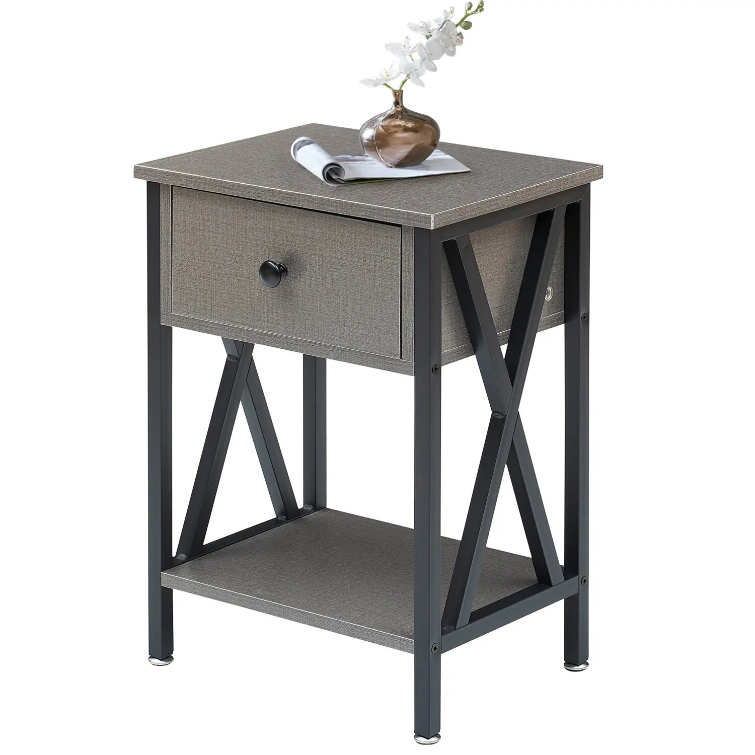 Milestone Modern Design Bohemian Style Metal Flip Top Smart Nightstand Bookcase Bedside Table for Bedroom