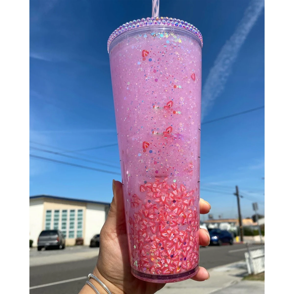 Factory Price 16oz 24oz Insulated clear tumbler Bomb Powder gold holographic rainbow Sequin Glitter Double Walled Acrylic cups