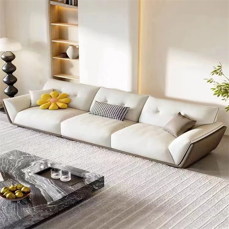 Light luxury minimalist modular sectional sofa 3 seater straight row corner technology leather cream sofa living room furniture