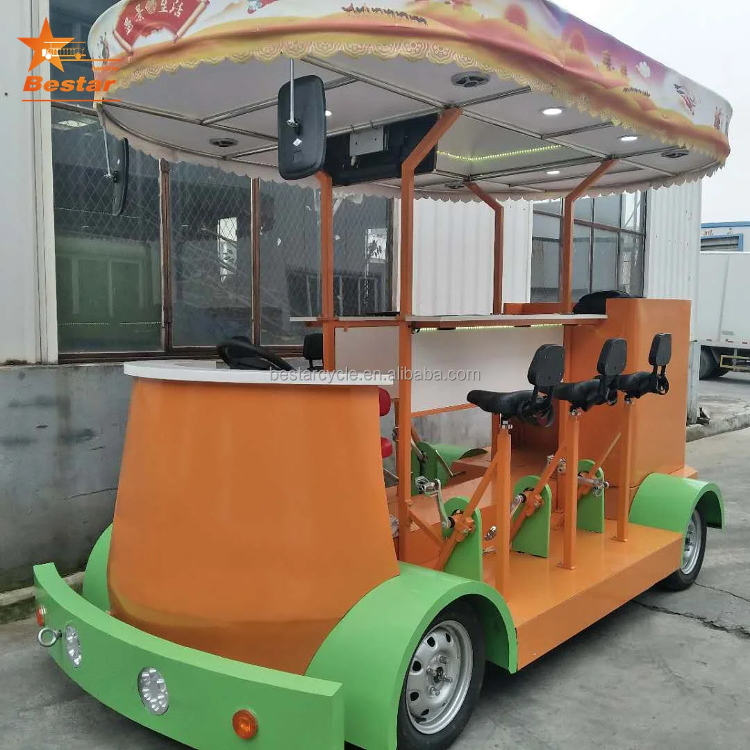 Ordinary Electric Four-Wheel Tandem Bike Single Speed Pedal Truck for City Tours Party Bike Beer Delivery for City Pub Use