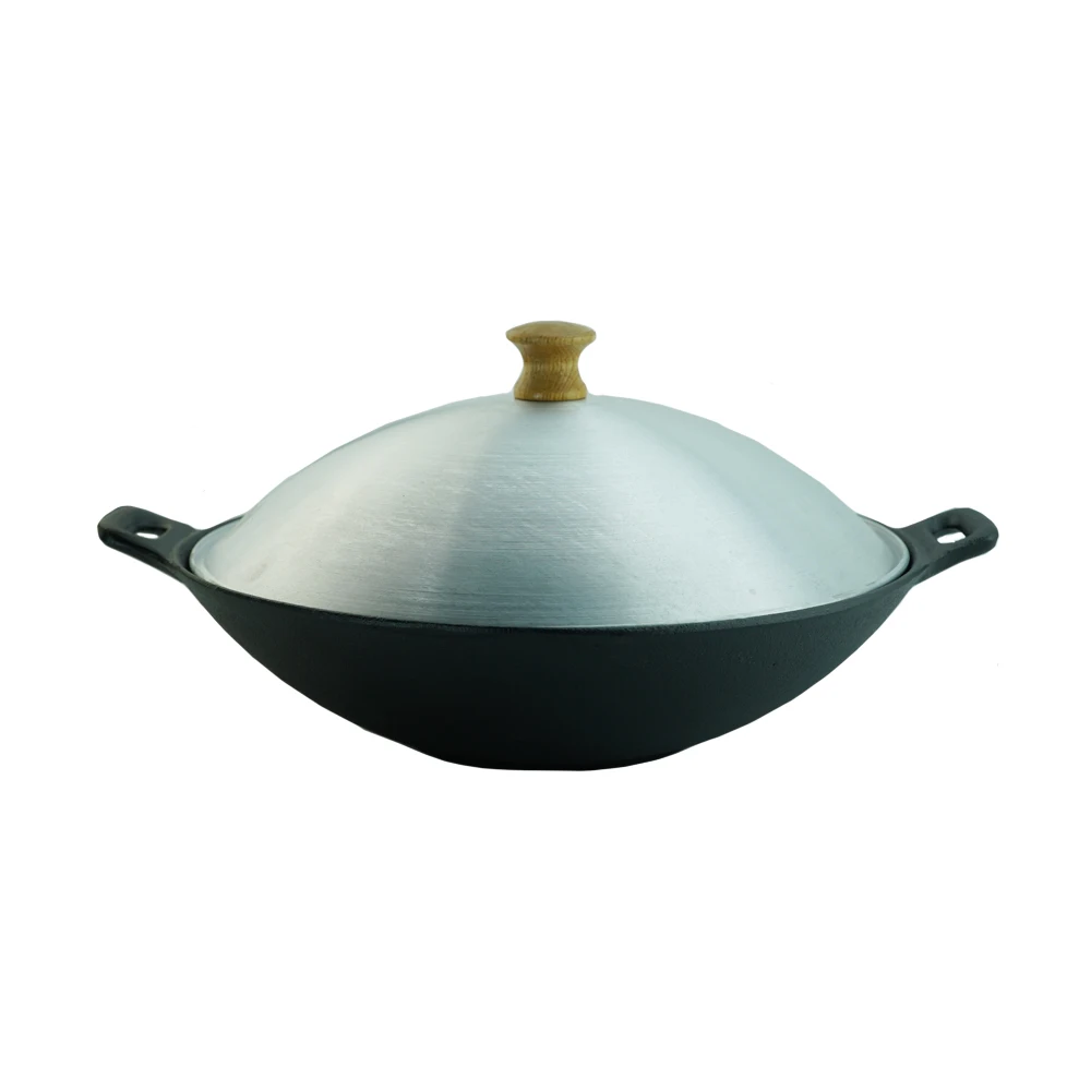 High Quality Chinese Wok Sets Preseasoned Large Round Cast Iron Cookware With Double Handle