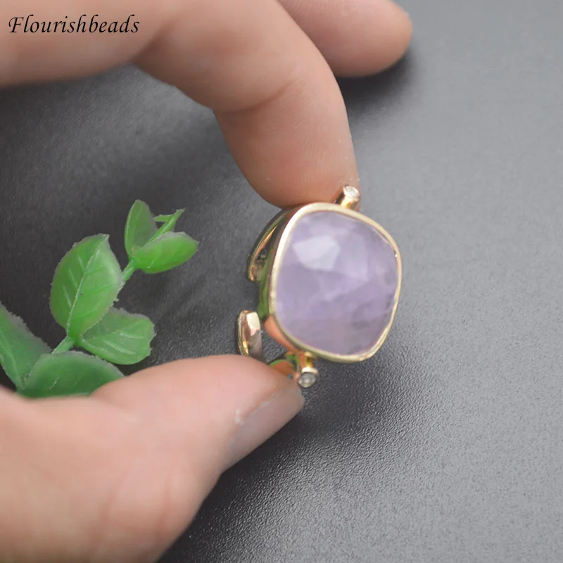 Wholesale Rectangle Shape Natural Amethyst Lapis Labradorite Gold Plating Open Circle Smart Ring for Women Men Jewelry Gifts