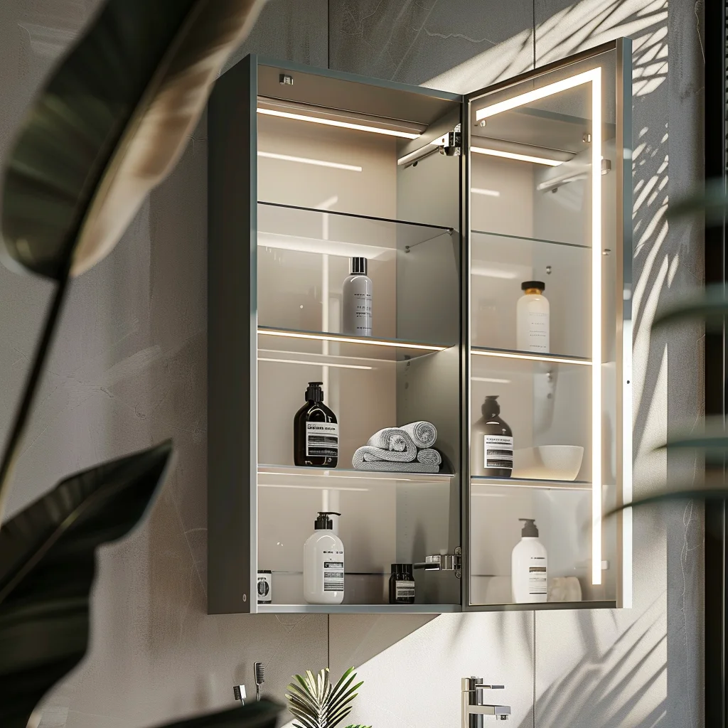 Custom Stainless Steel Storage Design Makeup Shoe Wall Mounted Jewelry Single Sink Bathroom Vanity Mirror Medicine Cabinet