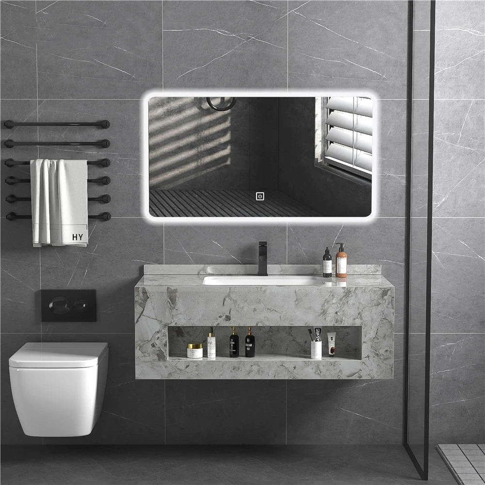 Artificial stone bathroom cabinet sanitary ware white marble slab vanity modern top double wall hung sink wash hand basin