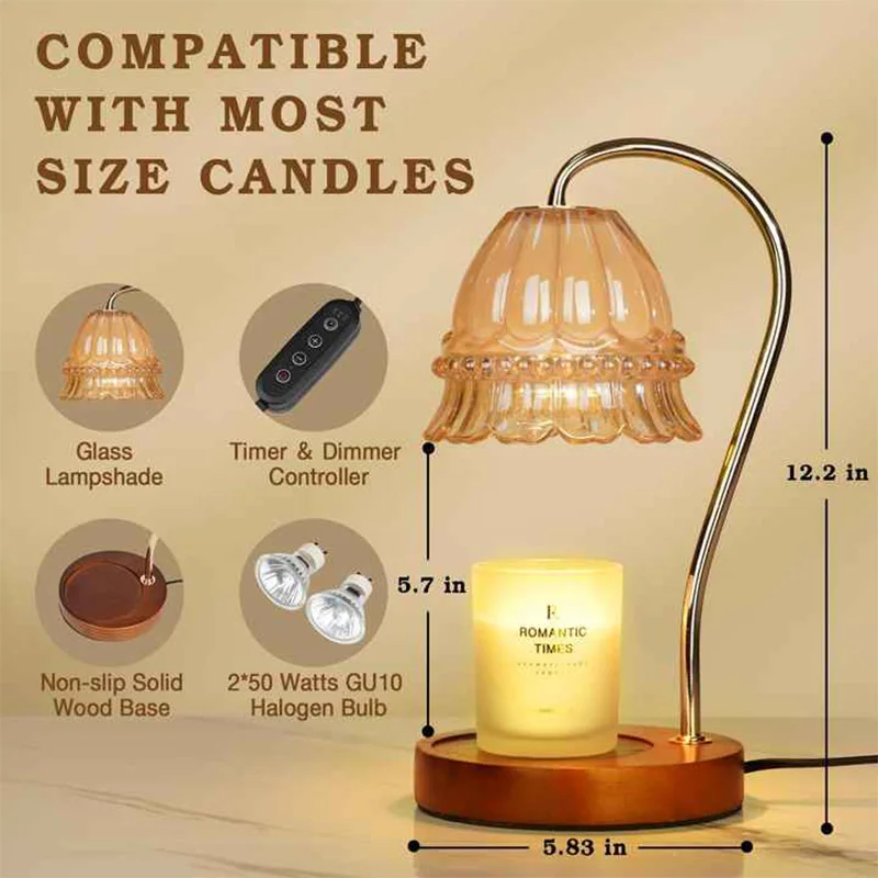 Wholesale Electric Glass Flower Shaped Lampshade Candle Crystal Lamp With Dimmer Timer Candle Warming Lamp