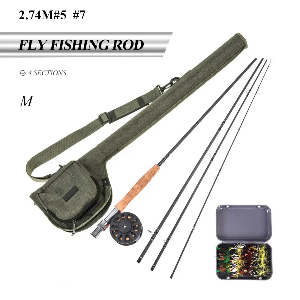 Wholesale pesca peche fly fishing combo set fish lure light carbon fiber 4 section 9ft trout fly rod with flies line lures set
