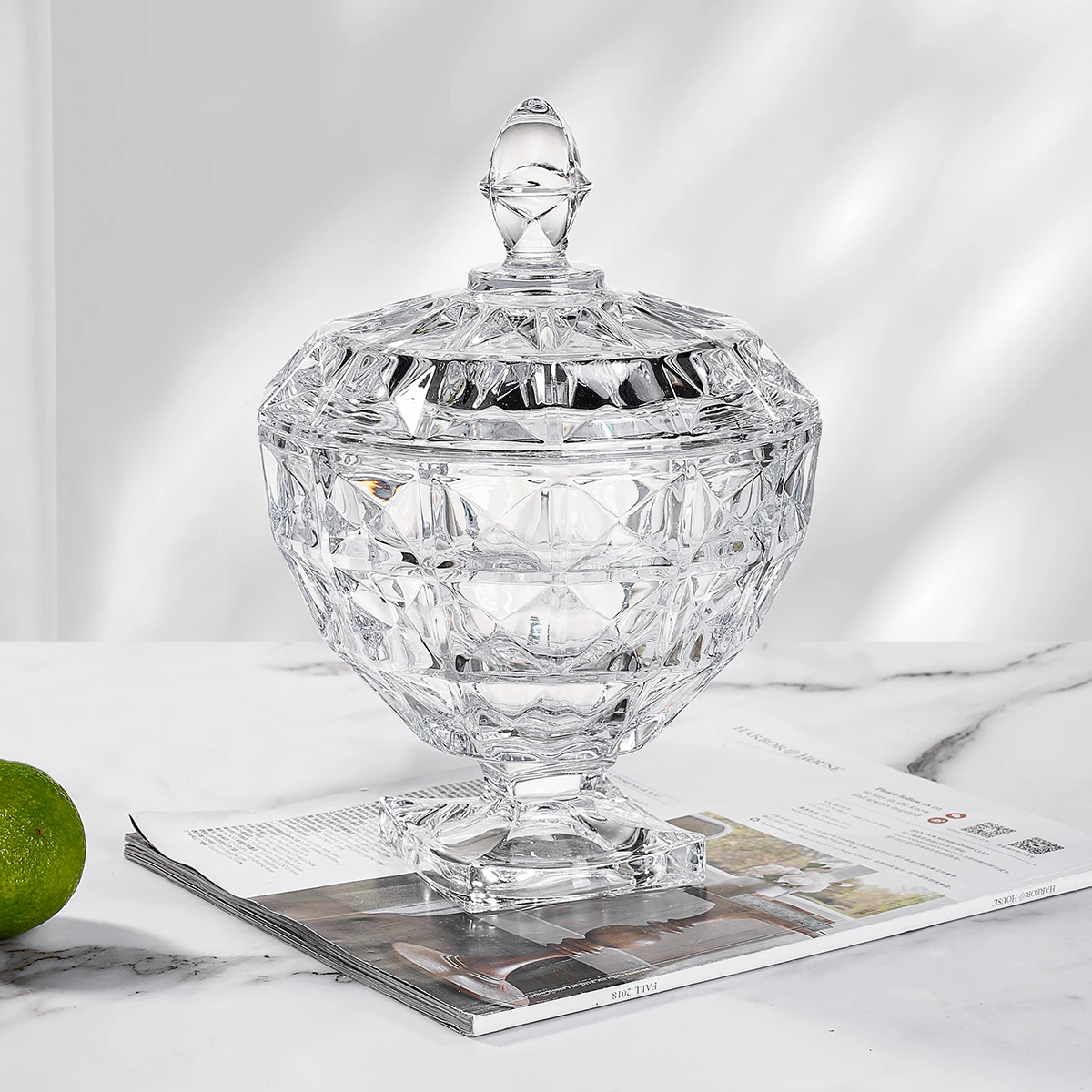 JINGHUANG crystal luxury Jeneva candy glass jars with foot wholesale glass storage containers with lids wholesale