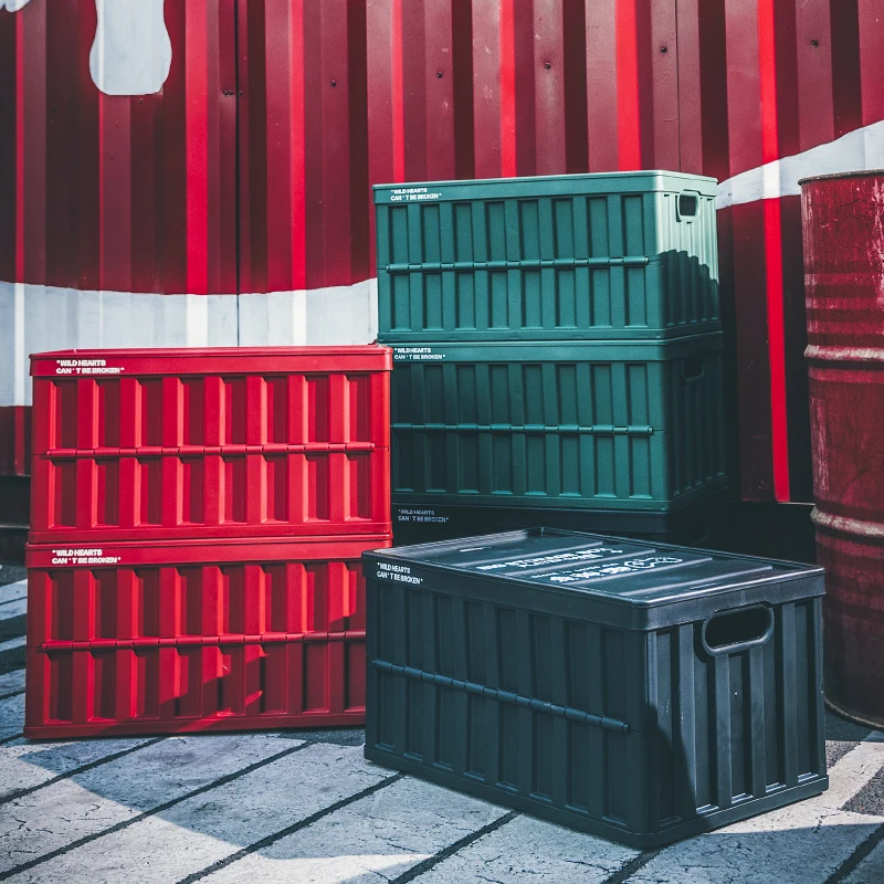 Green Industrial Style Plastic Folding Storage Box bin Car Household Outdoor Space-saving stackable container