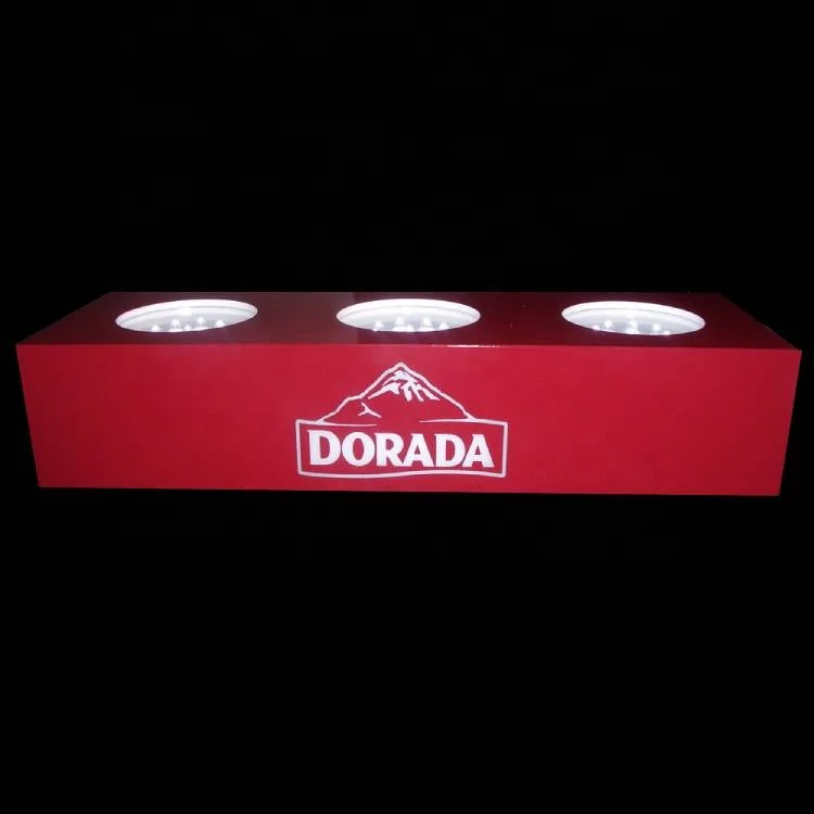 2020 fashion luxury customize counter top led Illuminate 3 bottles acrylic display with logo light up on front