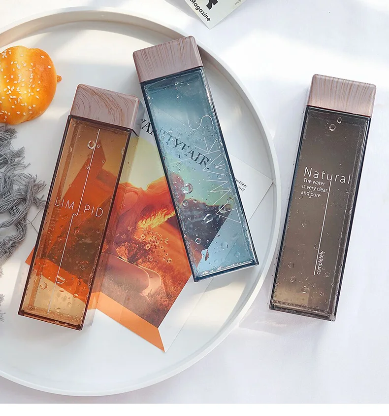 Custom Colorful Logo  sport water bottle Fruit Infusion Square Plastic  portable transparent clear plastic square water bottle