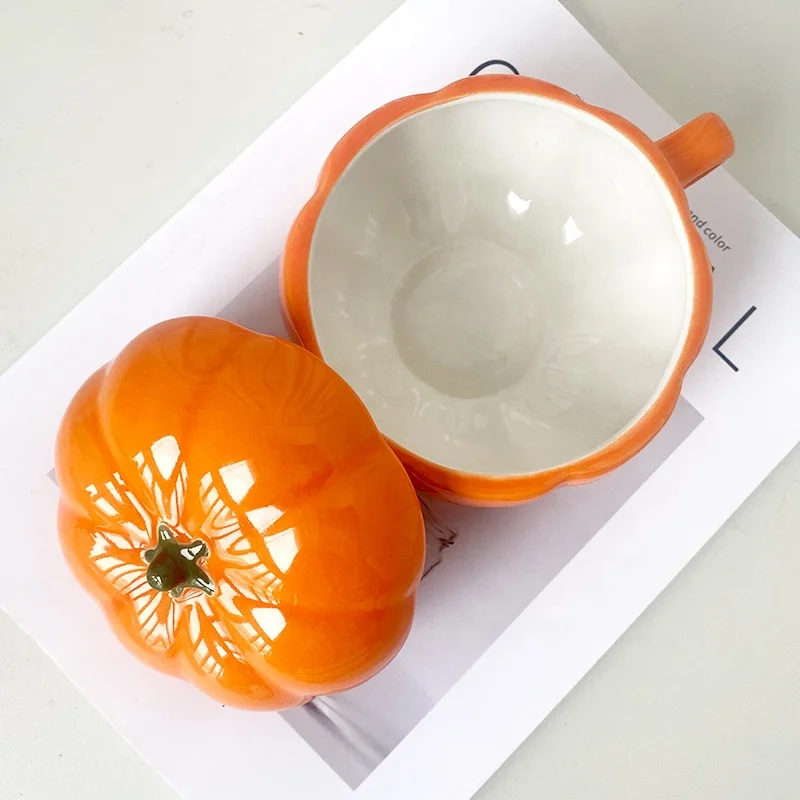 2024 Thanksgiving Day Cute Ceramic Coffee Mug Wholesale Novelty Harvest Pumpkin Mug Custom 3D Mugs Coffee Cup Set With Lid