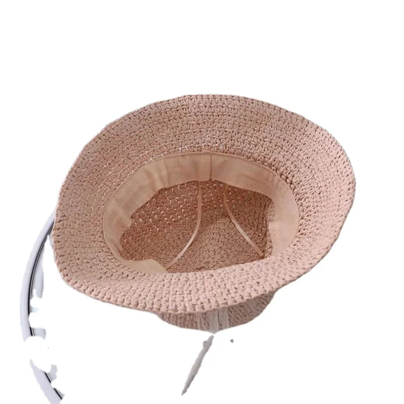 
Wholesale manufacturer cheap girls lace ribbon decorate paper straw fedora children summer hat 
