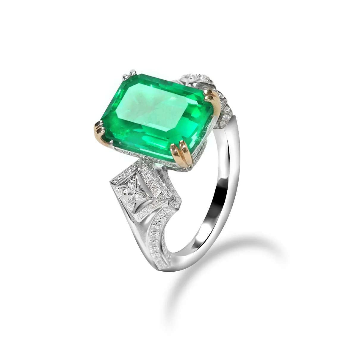 Fine Jewelry Plated Jewelry Lab Grown Emerald Ring Gemstones Rings Jewelry Wedding Ring Set S925 Silver Women Custom 18K Gold