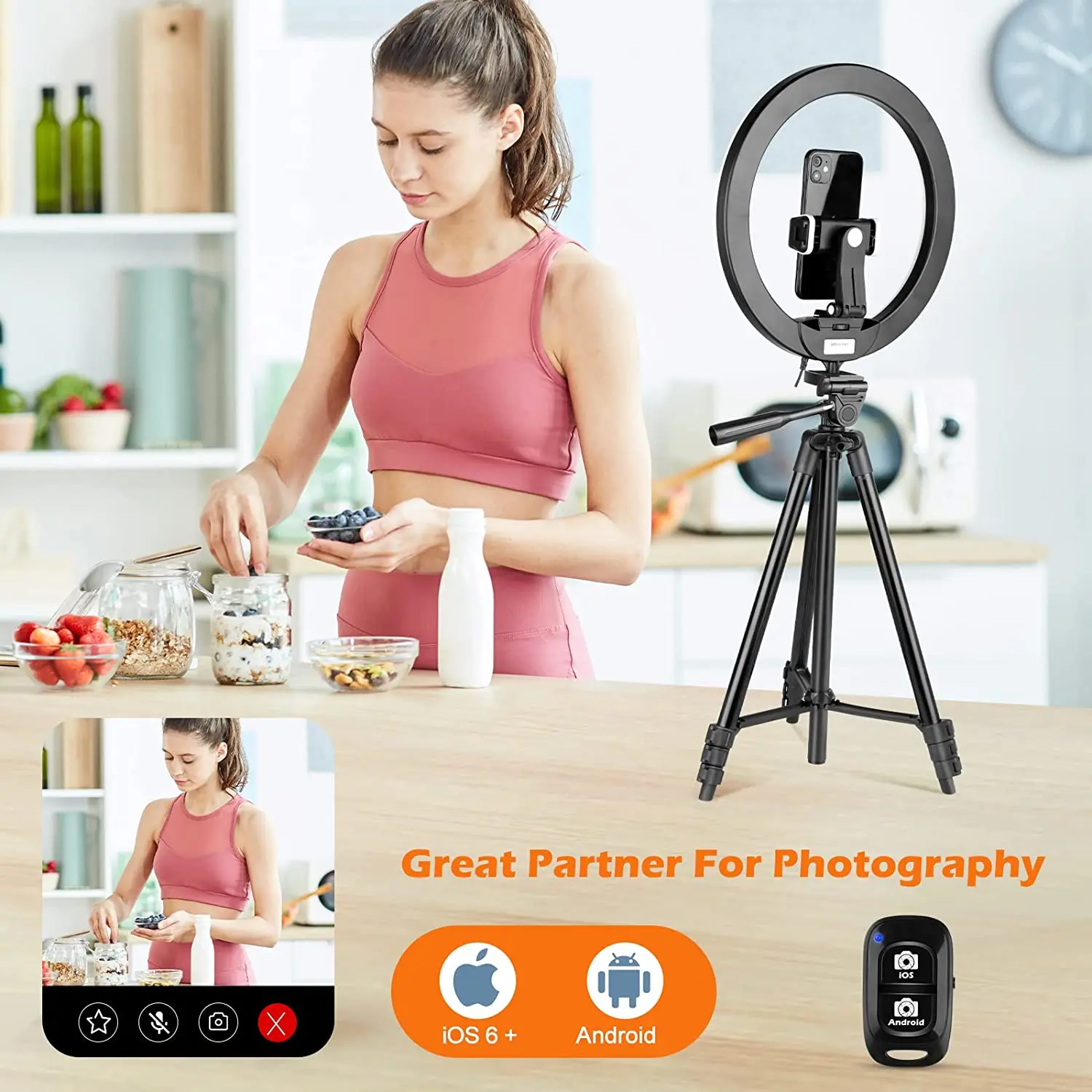 12' Ring Light with Tripod Stand, LED Selfie Ring Light with Stand and Phone Holder for Photography/Recording/YouTube/ TikTok