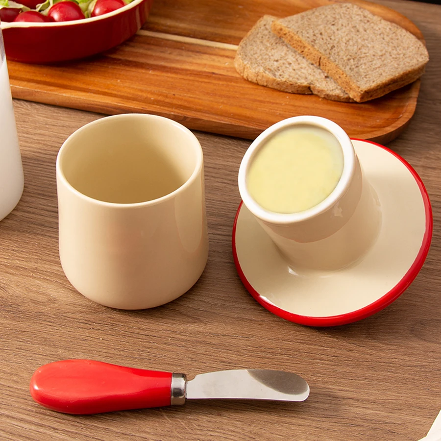 Cute porcelain butter dish solid cheese container Modern mushroom shape Countertop French Ceramic Butter Dish Keeper with Lid