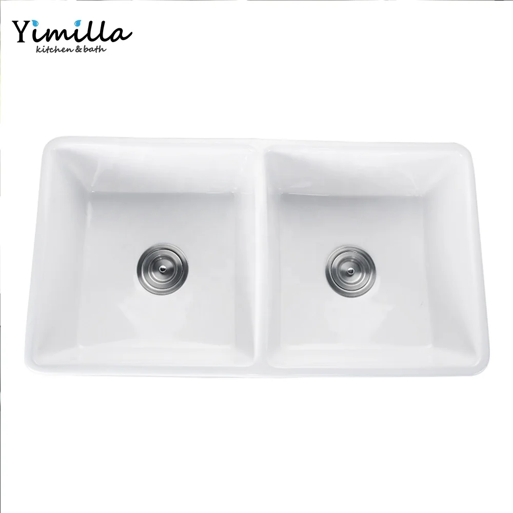 American kitchen apron semi-embedded ceramic sink modern double blow 33' inches CUPC farmhouse ceramic kitchen sink with tray