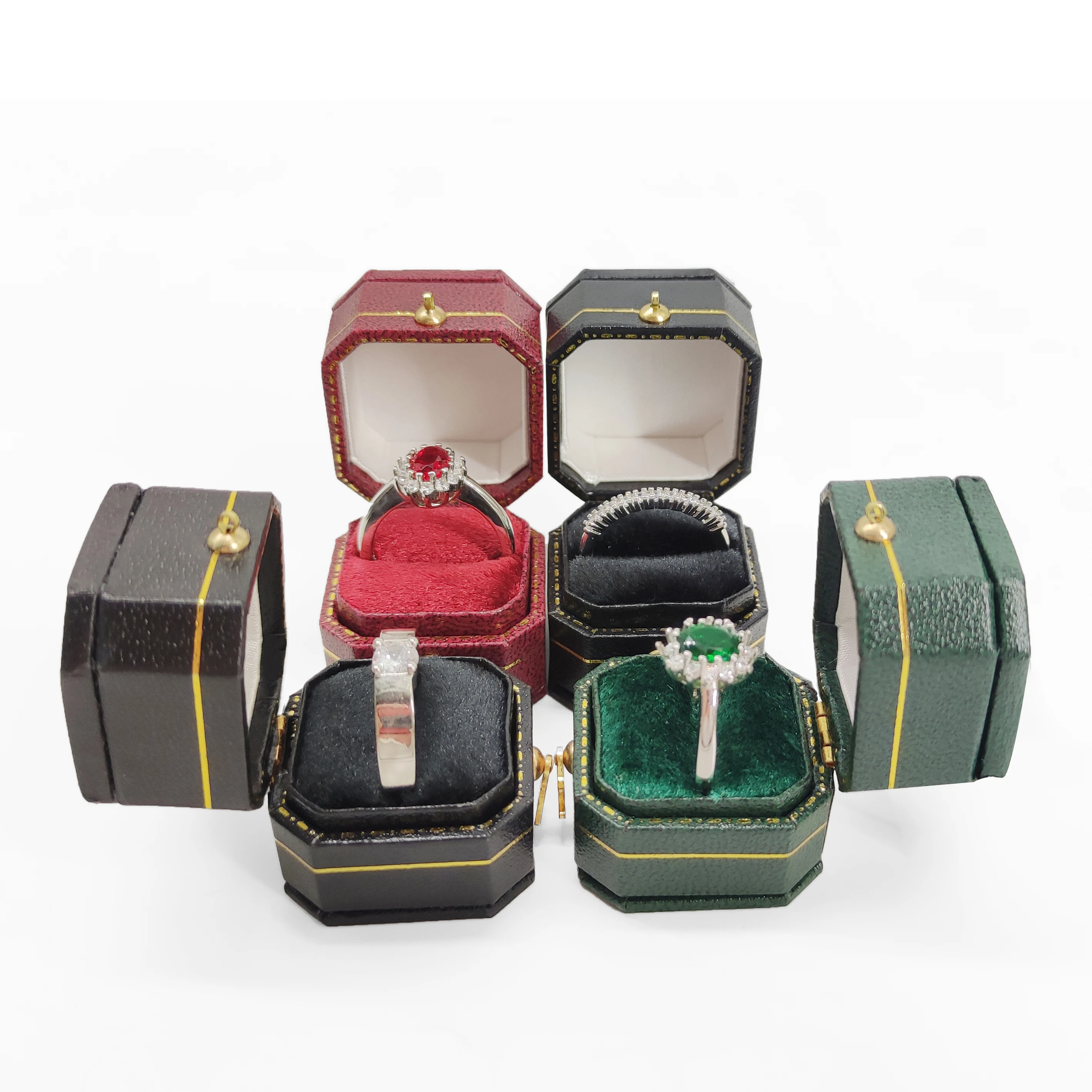 Vintage mini Ring Packaging Box NY-C127 Luxury Jewelry Packaging Octagon Ring Jewelry Case Velvet Jewellery Box For Ring