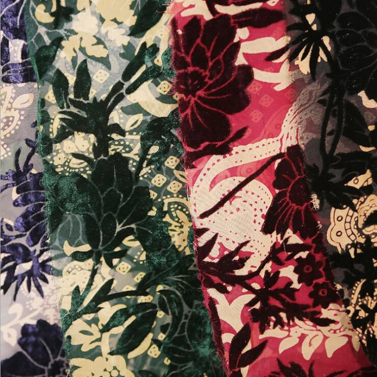 
burnout fabric flowers printing for wedding dresses 