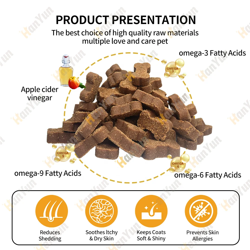 Hanyun Factory OEM ODM частная торговая марка мягкие добавки для жевания домашних животных с маслом лосося EPA + DHA жирные собак и кошек