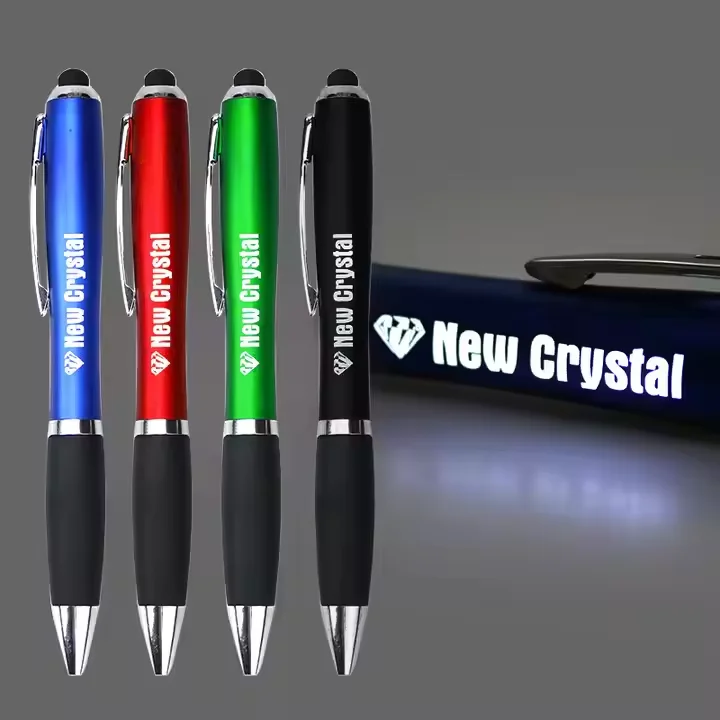 RICHSHINING Creative LED Light Laser Custom Logo Advertising Plastic Rotating Ballpoint Led pen Touch Stylus Stationery Gifts
