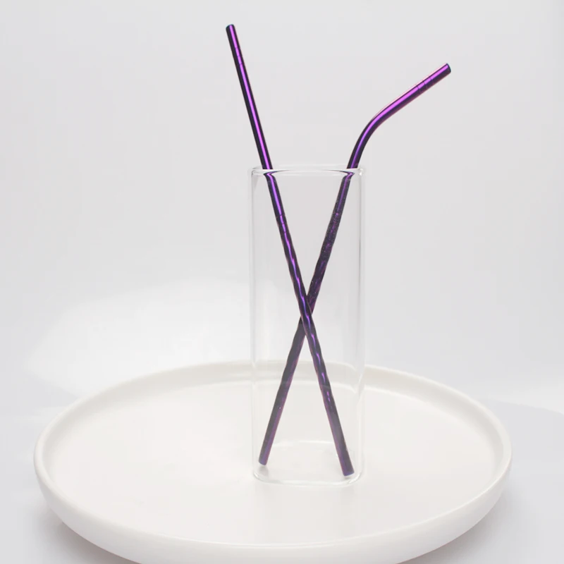 
New Reusable Stainless Steel Drinking Straws Black Metal Beverage Pipette 