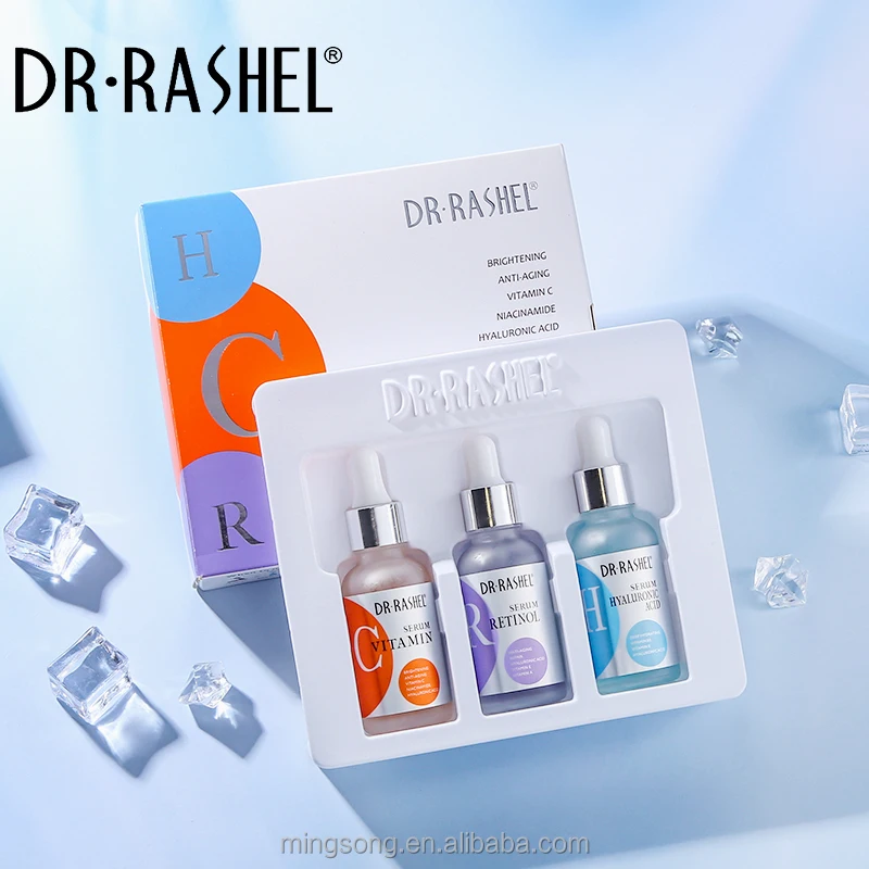 Dr Rashel 3 PCS Brightening Anti Aging Acne Scar Repairing Face Skin Care Serum Vitamin C Retinol Facial Serum Set