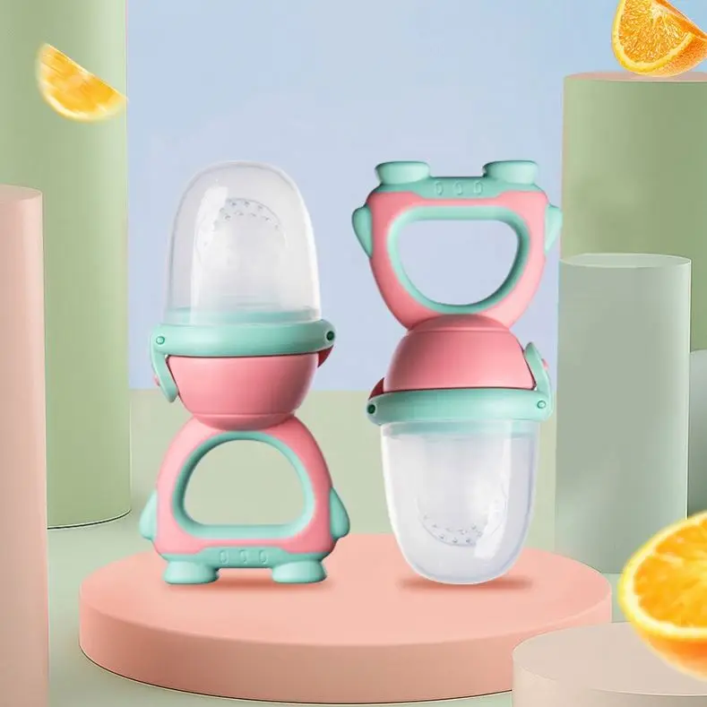New Pushing Type Robot Shape Wholesale Bpa Free Silicone Baby Fresh Baby Vegetables Juice Food Feeder Fruit Pacifier