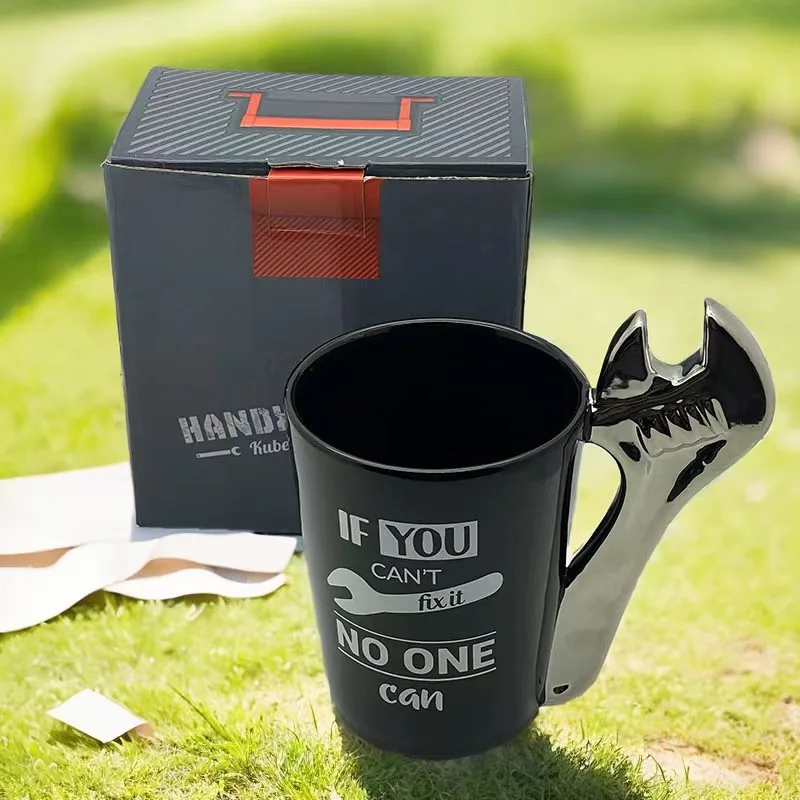 Custom logo new arrival creative wrench handle design ceramic coffee tea mug for gift