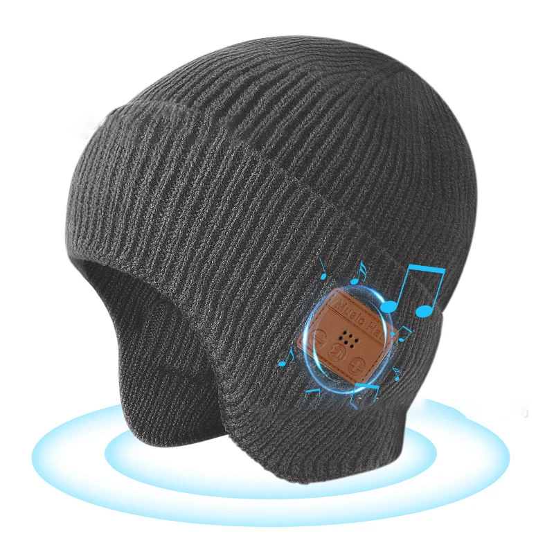 2023 New Fashion Style Winter Wireless Headphone Hat Outdoor Sports Hand-Free Bluetooth Earphone Music Hat Knitted Hat Cap