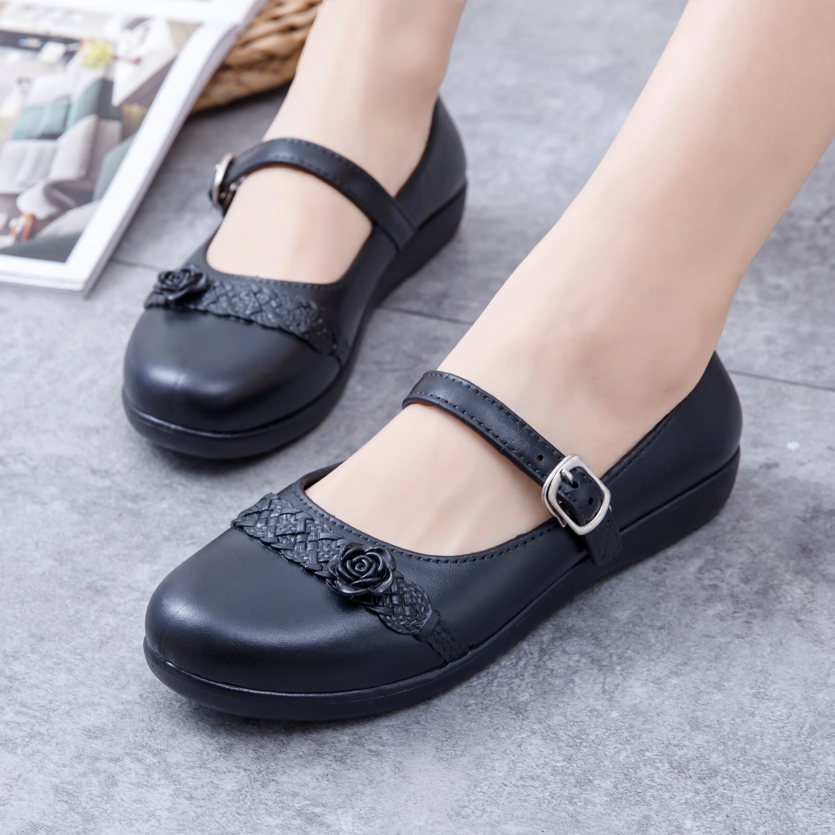 ladies flat girls sandal large school shoes mary jane shoes woman black shoes for girls