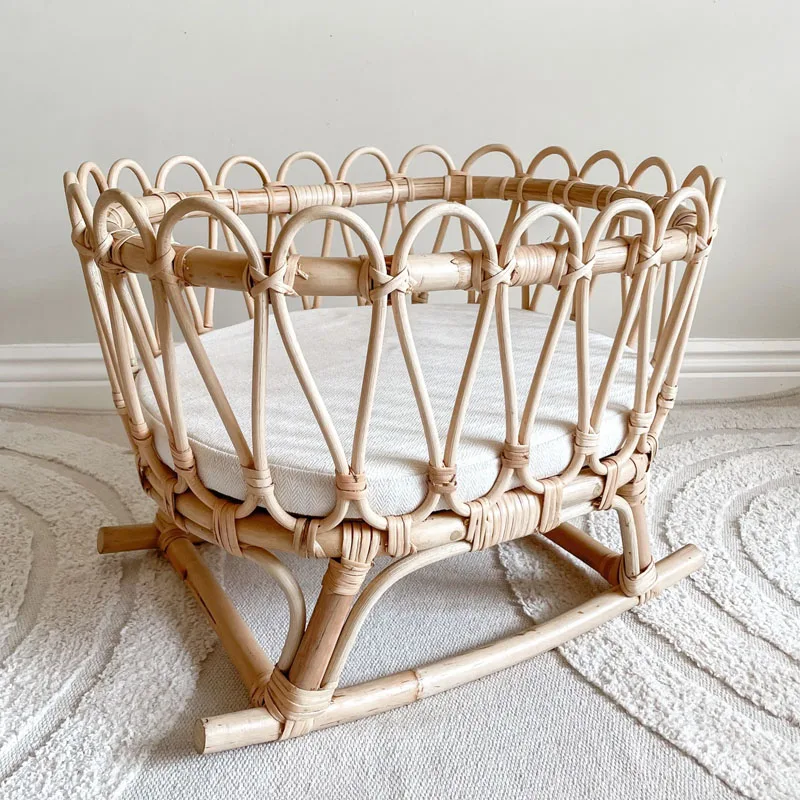 High Quality Doll Rattan Rocking Bassinet, Mini Beige Rattan Bed for Dolls Best Price Wholesale Vietnam Supplier
