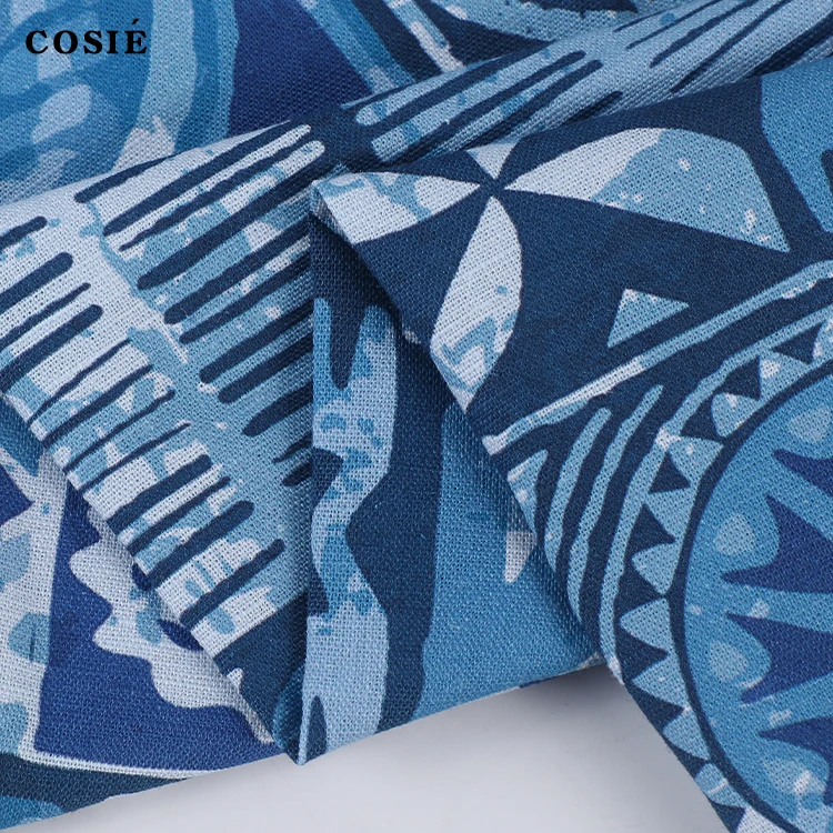 Hot designer digital printing 54% cotton 46% linen supply fabric custom Hawaii tropical style pattern for shirts cushions