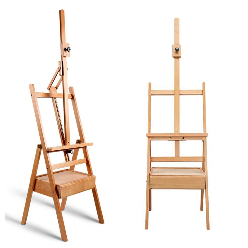 Beech Wood H-Frame Artist Canvas Easel Wooden Artist Studio Easel Stand With Drawer For Oil Painting