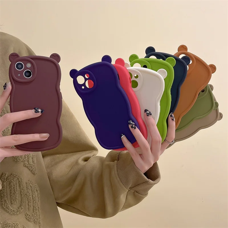 cartoon bear rabbit ear silicone mobile phone case for iphone x xr xs 11 12 13 14 15 pro max plus