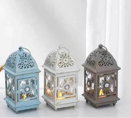 European vintage metal candle holder hollowed out wind lamp wedding incense iron candle holder decoration vintage pieces