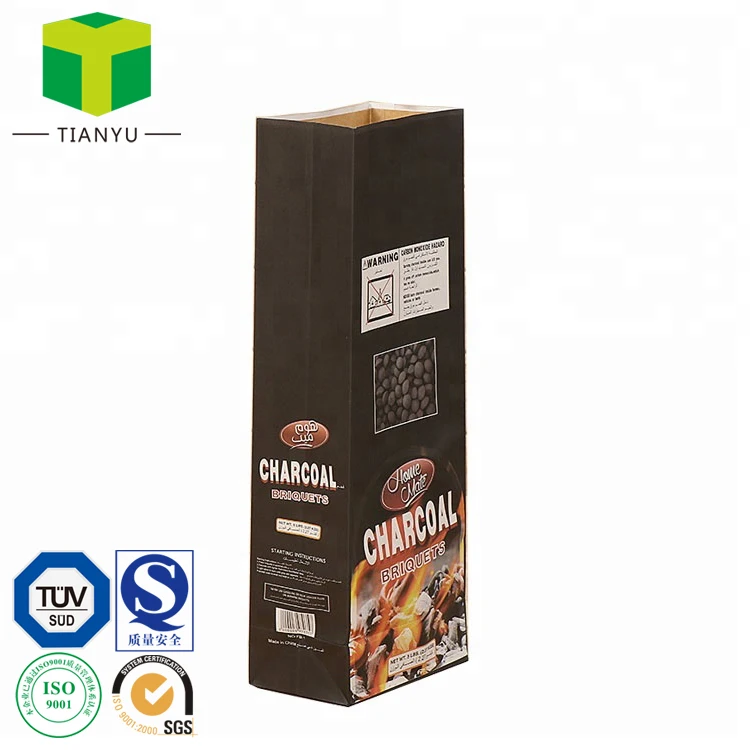 4lbs 11lbs Kraft Paper Charcoal Bag Manufacturer for Hardwood Lump Coal Briquet Shisha Packaging Bag
