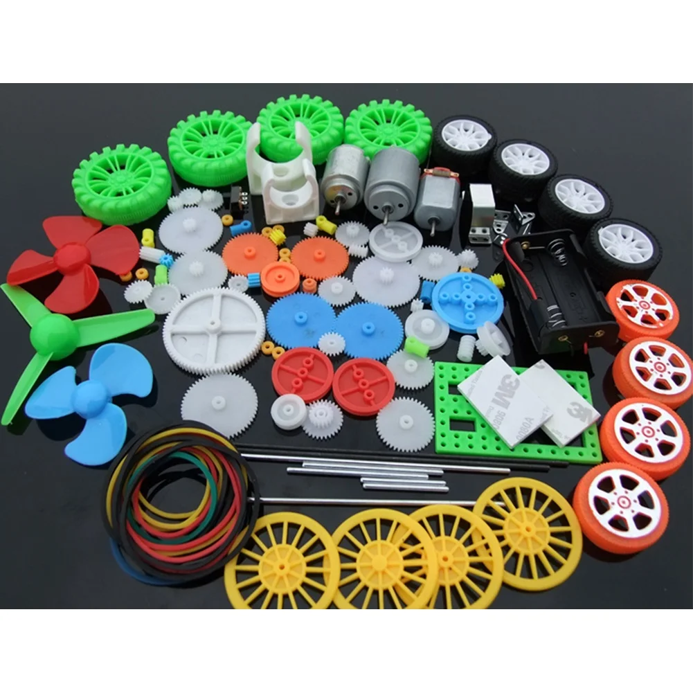 112Pcs DC Motor Kit Electric Mini Motor & Plastic Gears Bracket Shaft Propeller for DIY Toy Car Boat Robot Scientific Experiment