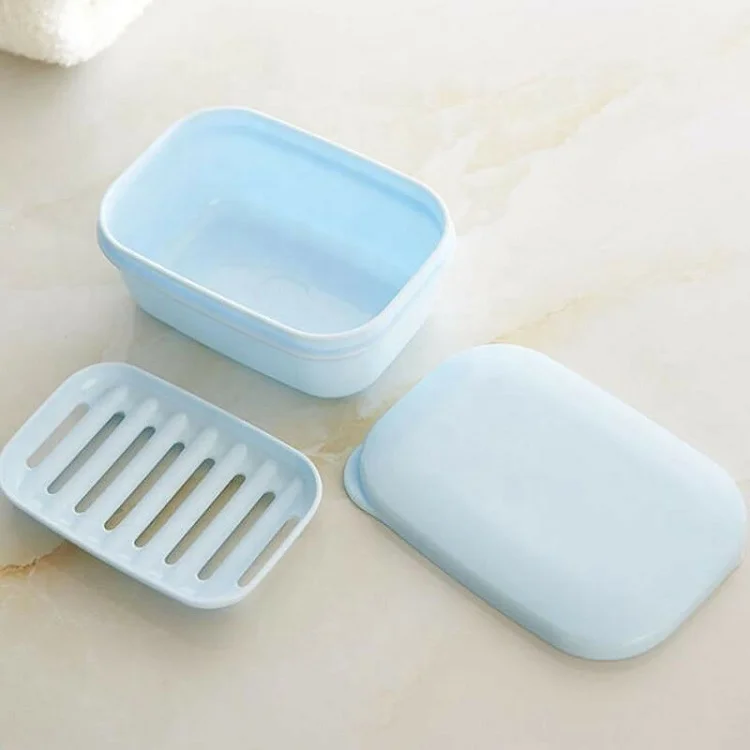 Top Seller 2024 Cheap Fancy Travel Portable Plastic Soap Dish With Container Drain Layer & Box Lid for Soap Case Holder
