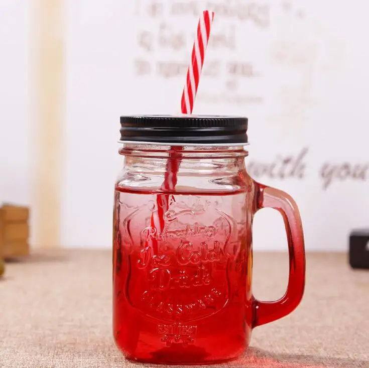 Wholesale glass jars in bulk 16 oz custom mason jars with handle and straw