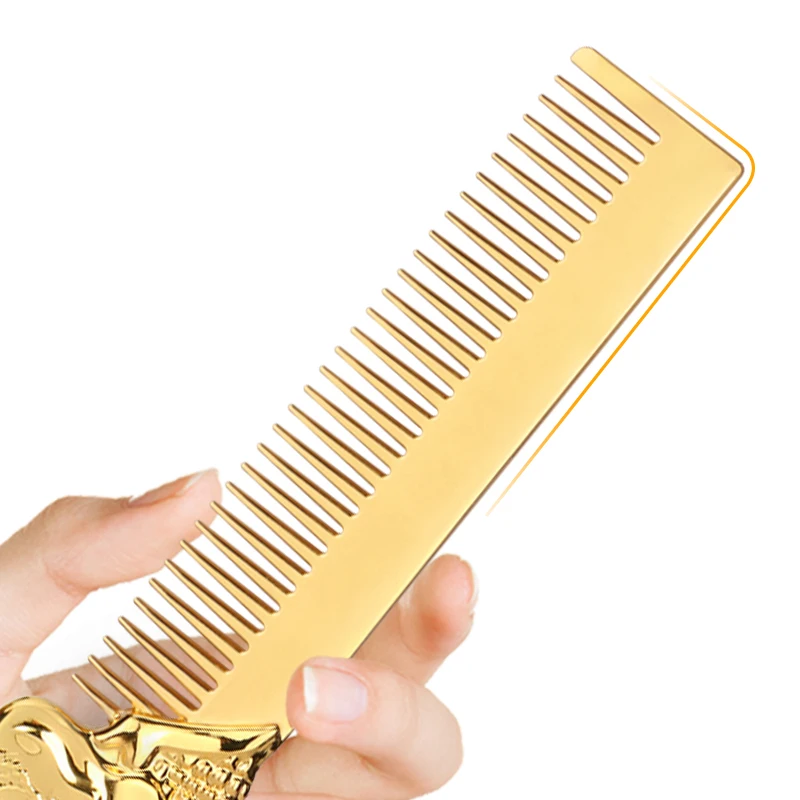 Wholesale Custom Logo Gold Skull Zinc Alloy Metal Beard Comb Oil Hair Gentleman Shaping Tool Zinc Alloy Metal Portable Comb