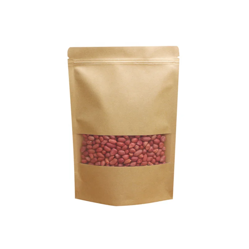 Custom Printed Resealable Zipper Craft Food Packaging Stand Up Pouch Kraft Paper Bags With Your Own Logo