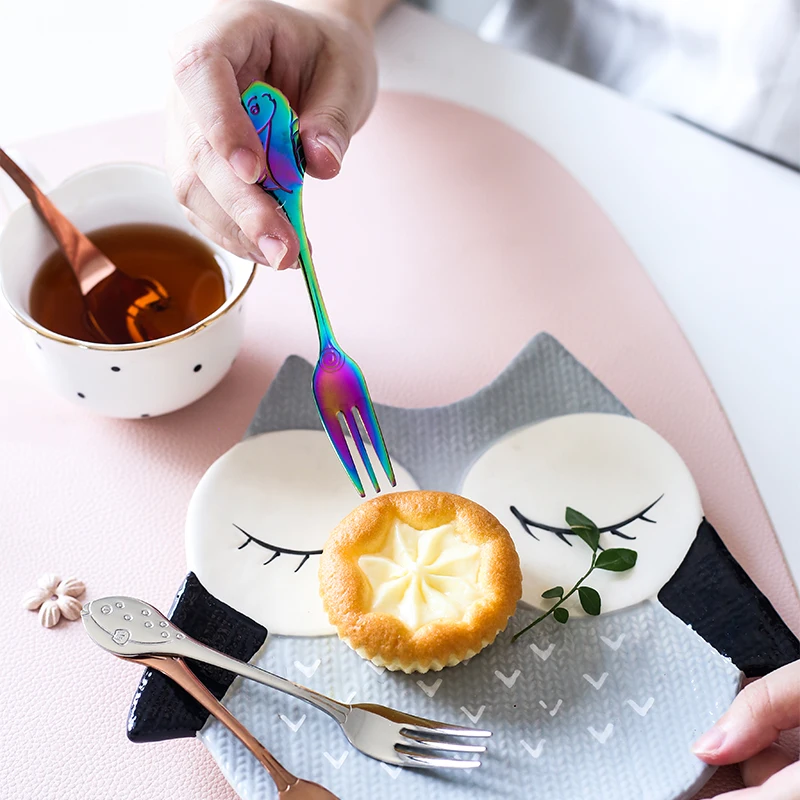 Funny fish shape 304 stainless steel teaspoon cake fork children spoon and fork