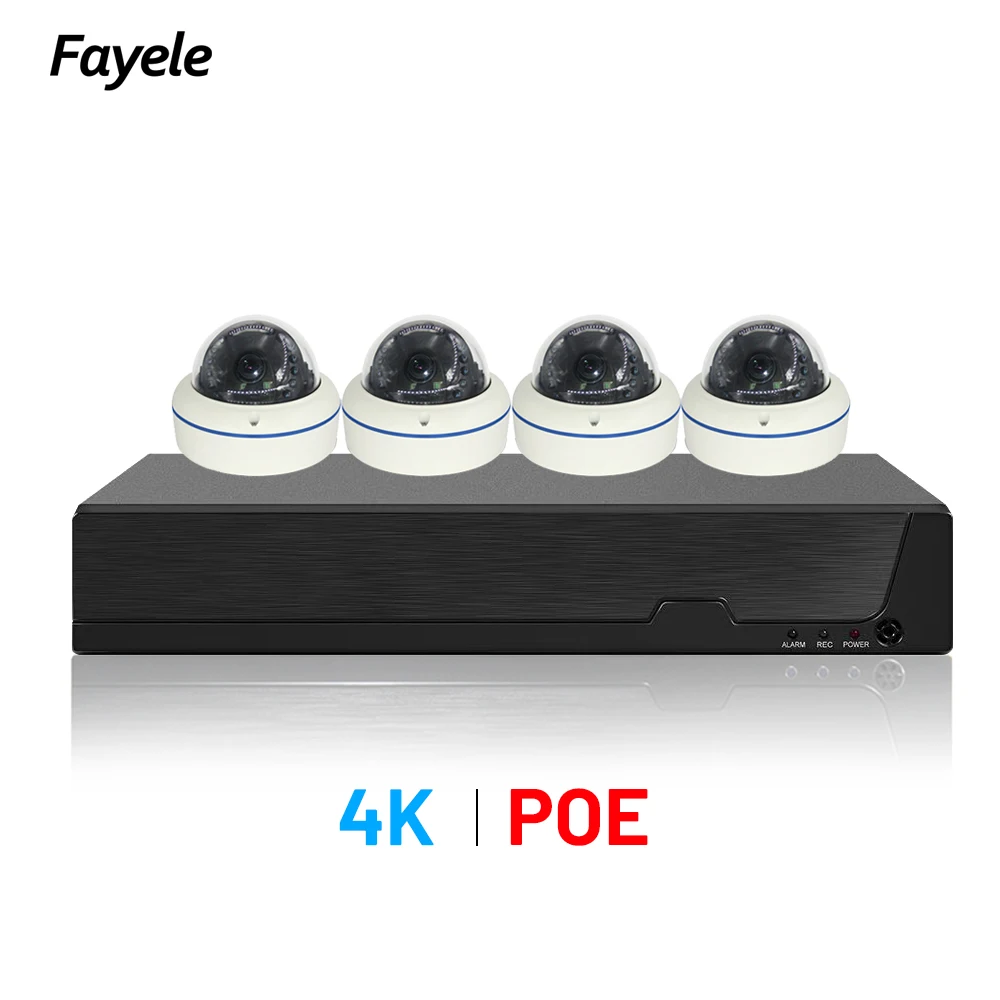 cctv high quality camera system 4K 8MP Full HD Resolution 4CH POE NVR 4 IR Dome Cameras Intelligent Human detection Alarm XMeye